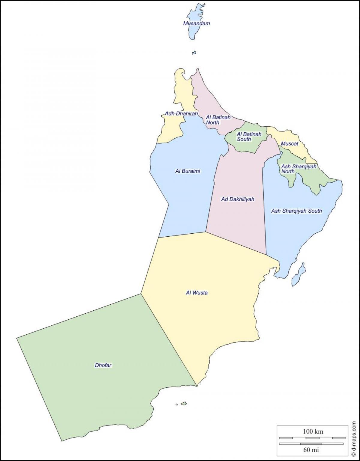 mapa de Omán gobernaciones