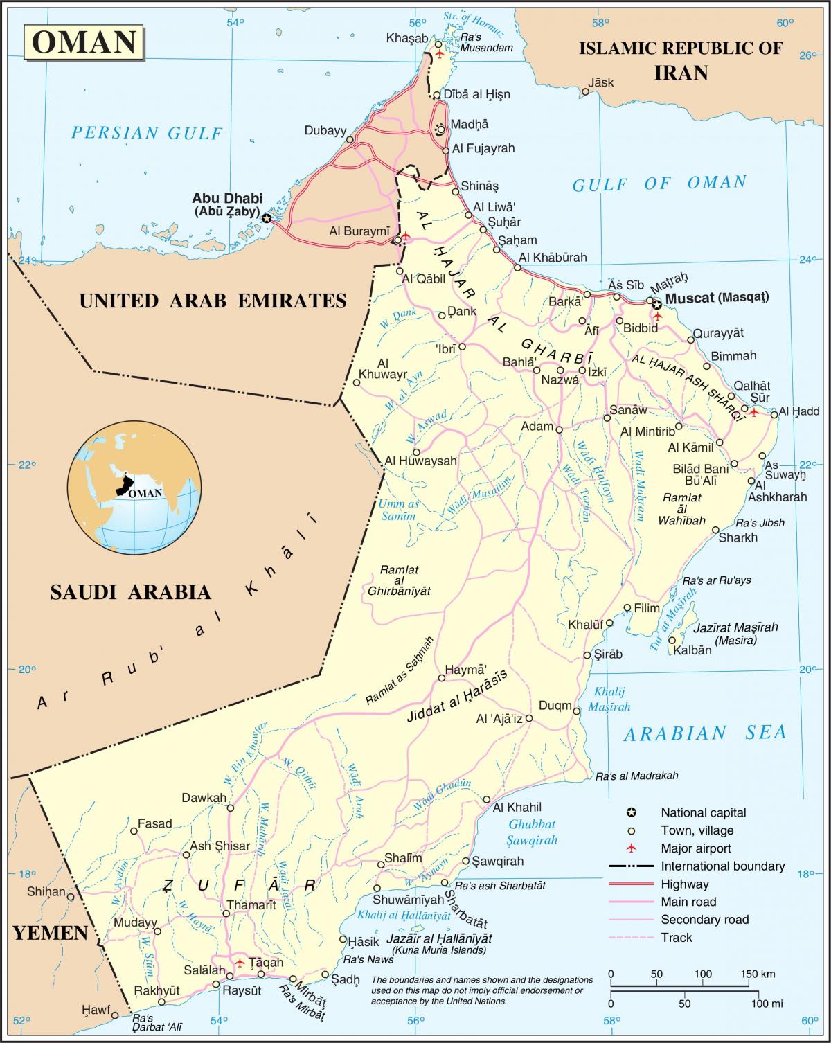 Omán mapa de carreteras