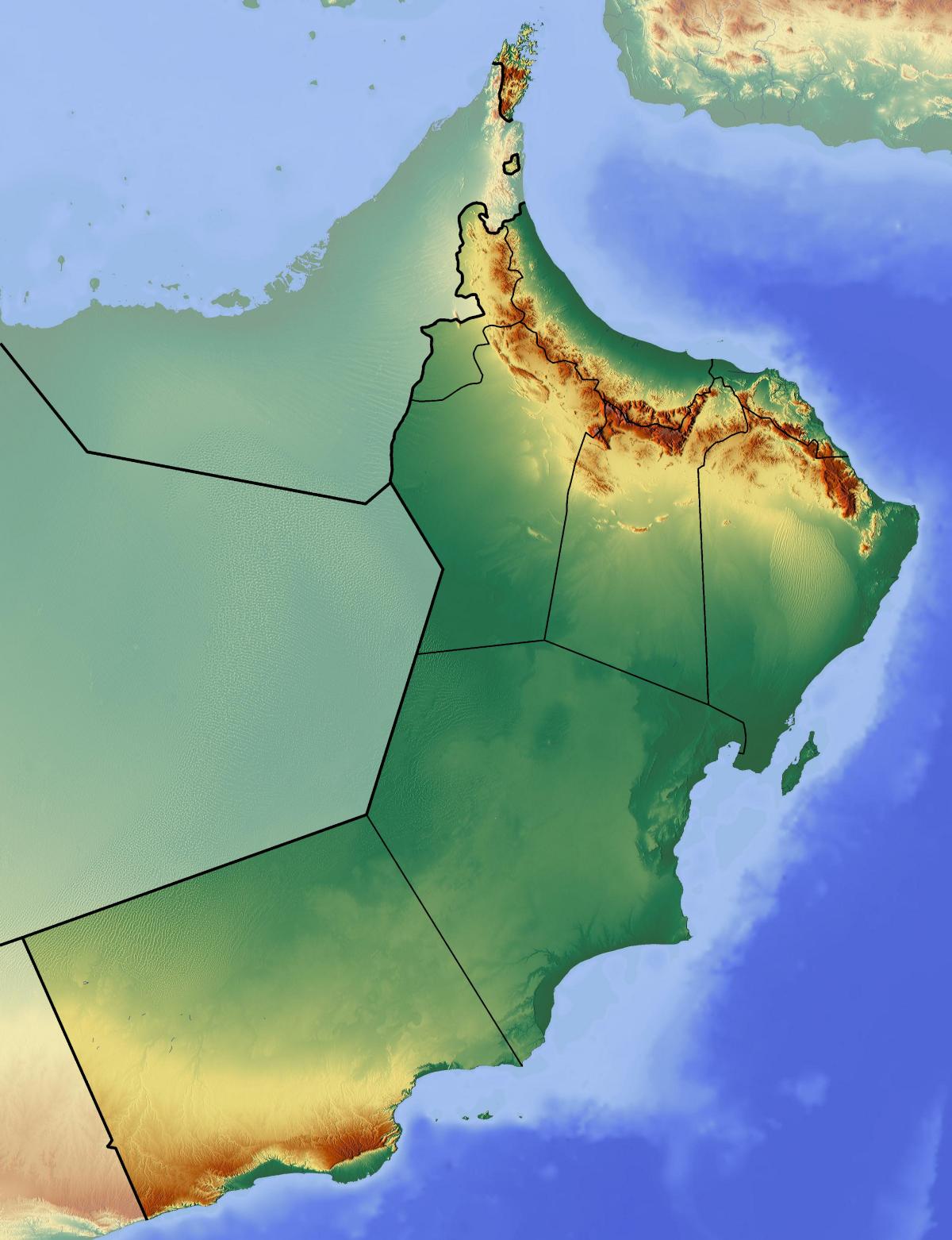 el mapa topográfico de Omán